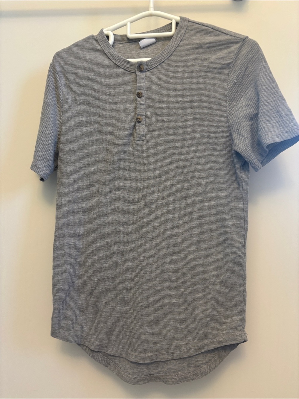 Zara Men's Short-Sleeve Henley Shirt - Light Gray